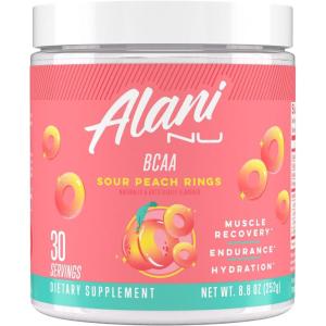 imageAlani Nu BCAA Hawaiian Shaved Ice  Branch Chain Essential Amino Acids  211 Formula  Supplement Powder  Muscle Recovery Vitamins for PostWorkout  30 ServingsSour Peach Rings