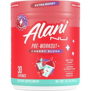 imageAlani Nu Pre Workout Powder Cherry Slush Extra Boost Sugar Free 300mg Caffeine LTheanine BetaAlanine Citrulline 30 ServingsCHERRY SLUSH