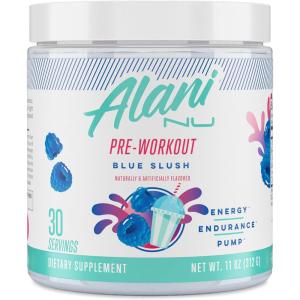 imageAlani Nu Pre Workout Powder Pink Slush Amino Energy Boost Endurance Supplement Sugar Free 200mg Caffeine LTheanine BetaAlanine LCitrulline 30 ServingsBlue Slush