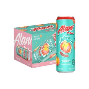 imageAlani Nu VARIETY PACK CHERRY TWIST PINK SLUSH ORANGE KISS Sugar Free Low Calorie Energy Drinks 200mg Caffeine Biotin B Vitamins Zero Sugar 10 Calories 12 Fl Oz Cans 12 PackJuicy Peach